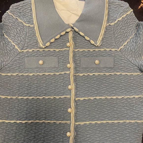 Sandro Infinity Cropped Cardigan in Sky Blue - Picture 3 of 14